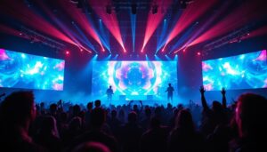 A photograph of a vibrant led display in action