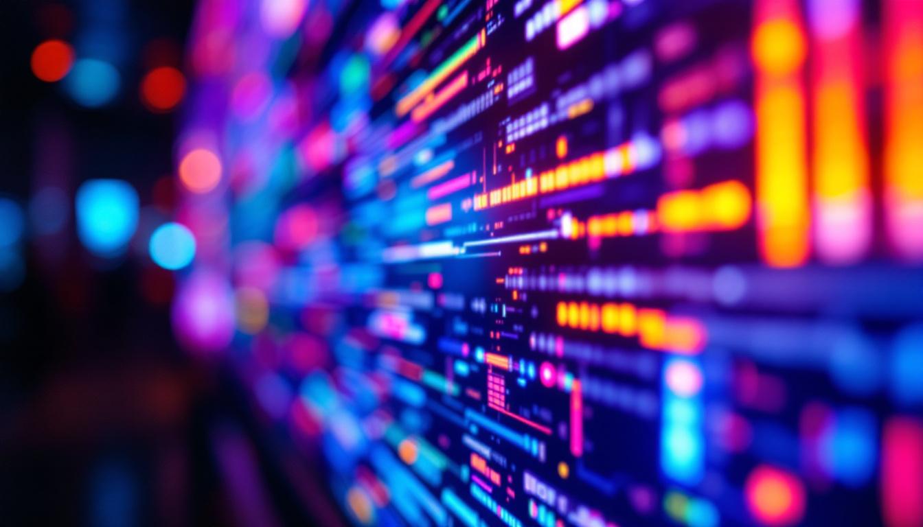 A photograph of a close-up shot of a vibrant led display in action