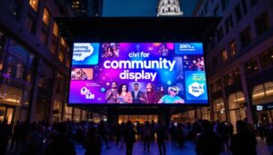 A photograph of capture a photograph of a vibrant led display in a local government setting