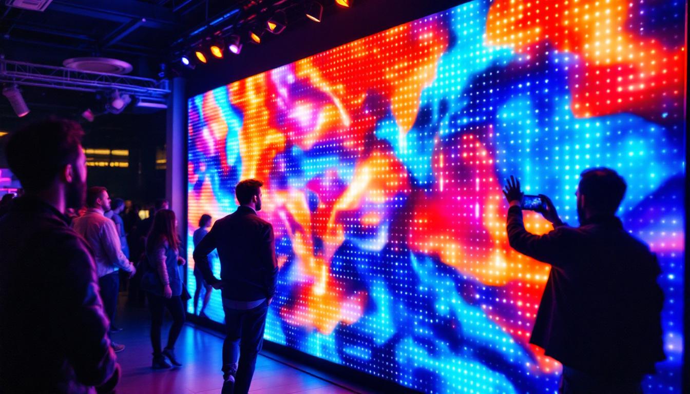 A photograph of a vibrant led wall backdrop in use at an event