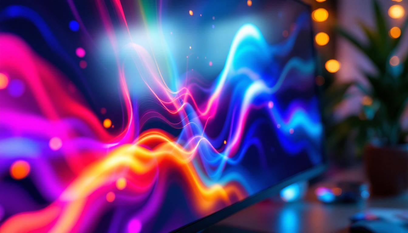 A photograph of a close-up view of an lcd monitor displaying vibrant colors and sharp details