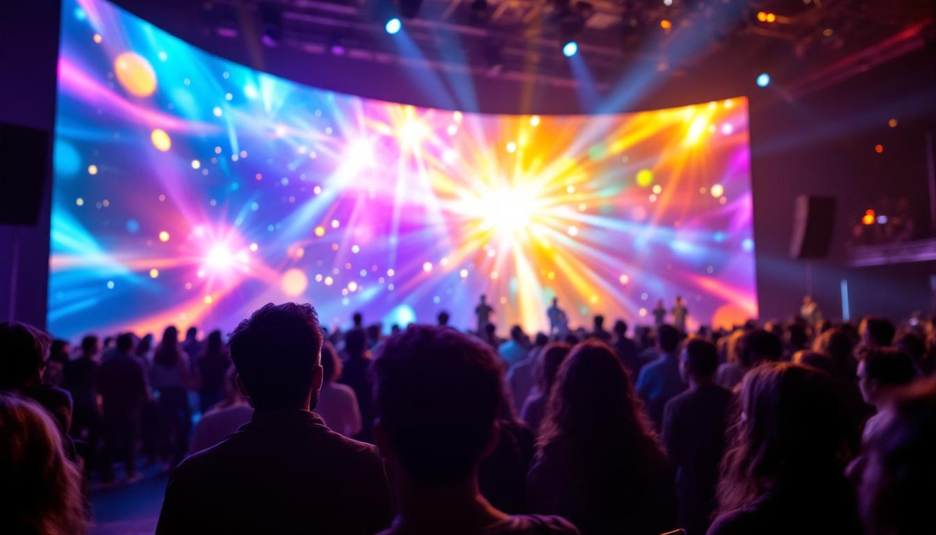 A photograph of a vibrant led video curtain in action during a live event