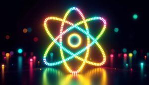A photograph of capture a photograph of a glowing led display showcasing the atomic structure of helium