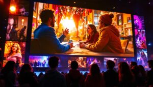 A photograph of a vibrant led display showcasing a popular tv series