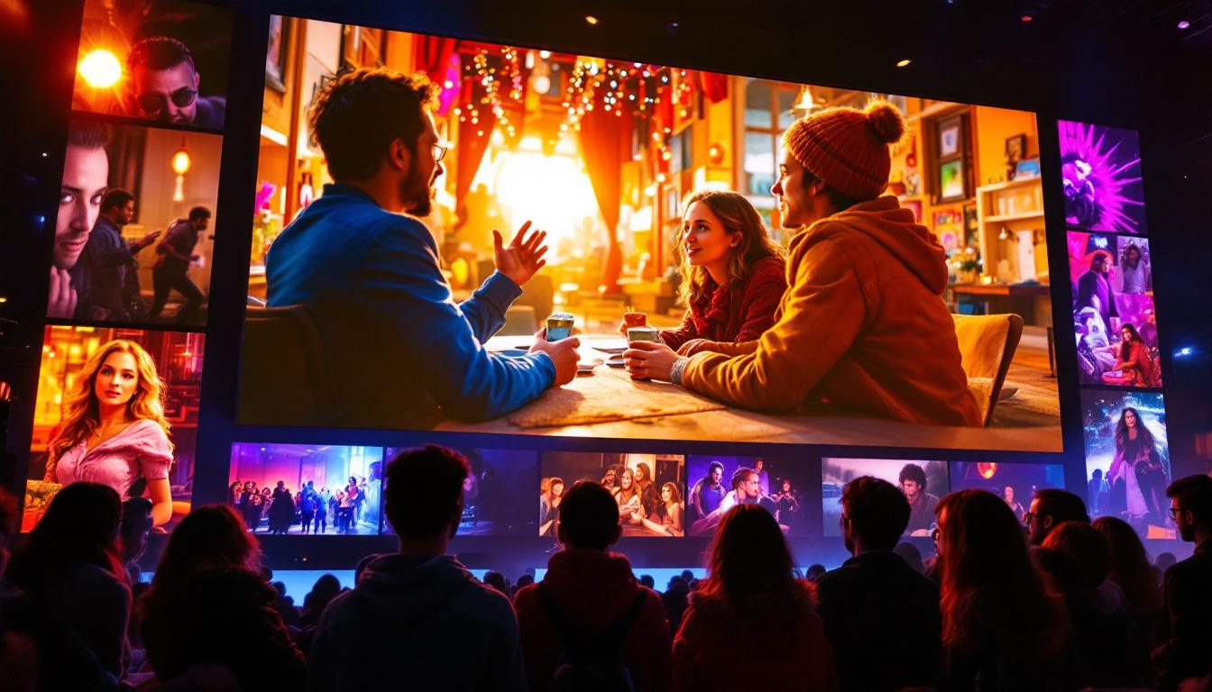 A photograph of a vibrant led display showcasing a popular tv series