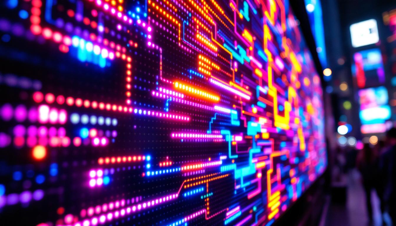A photograph of a vibrant led display in action