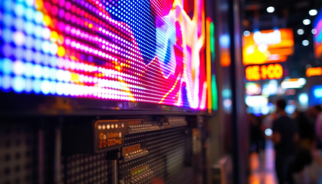 A photograph of a vibrant led display panel in use