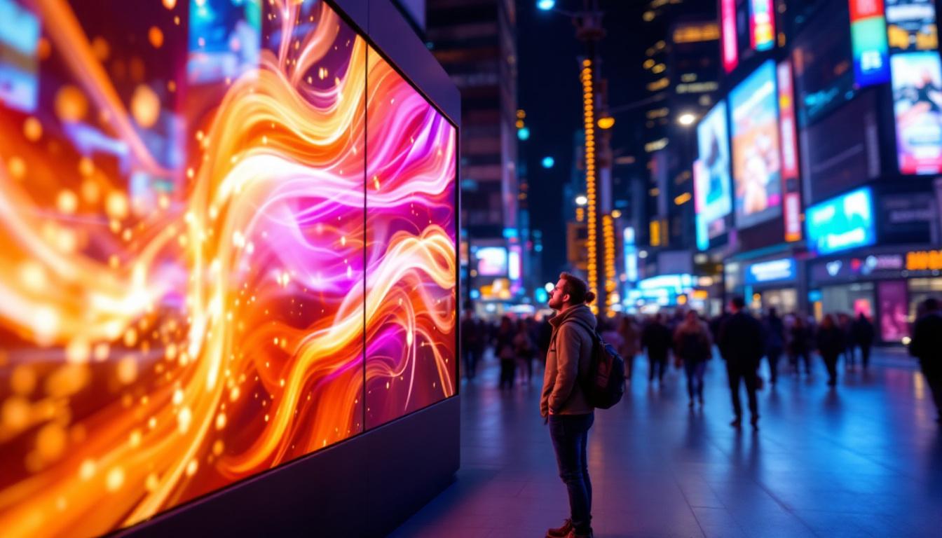 A photograph of capture a photograph of a vibrant outdoor led screen panel in action