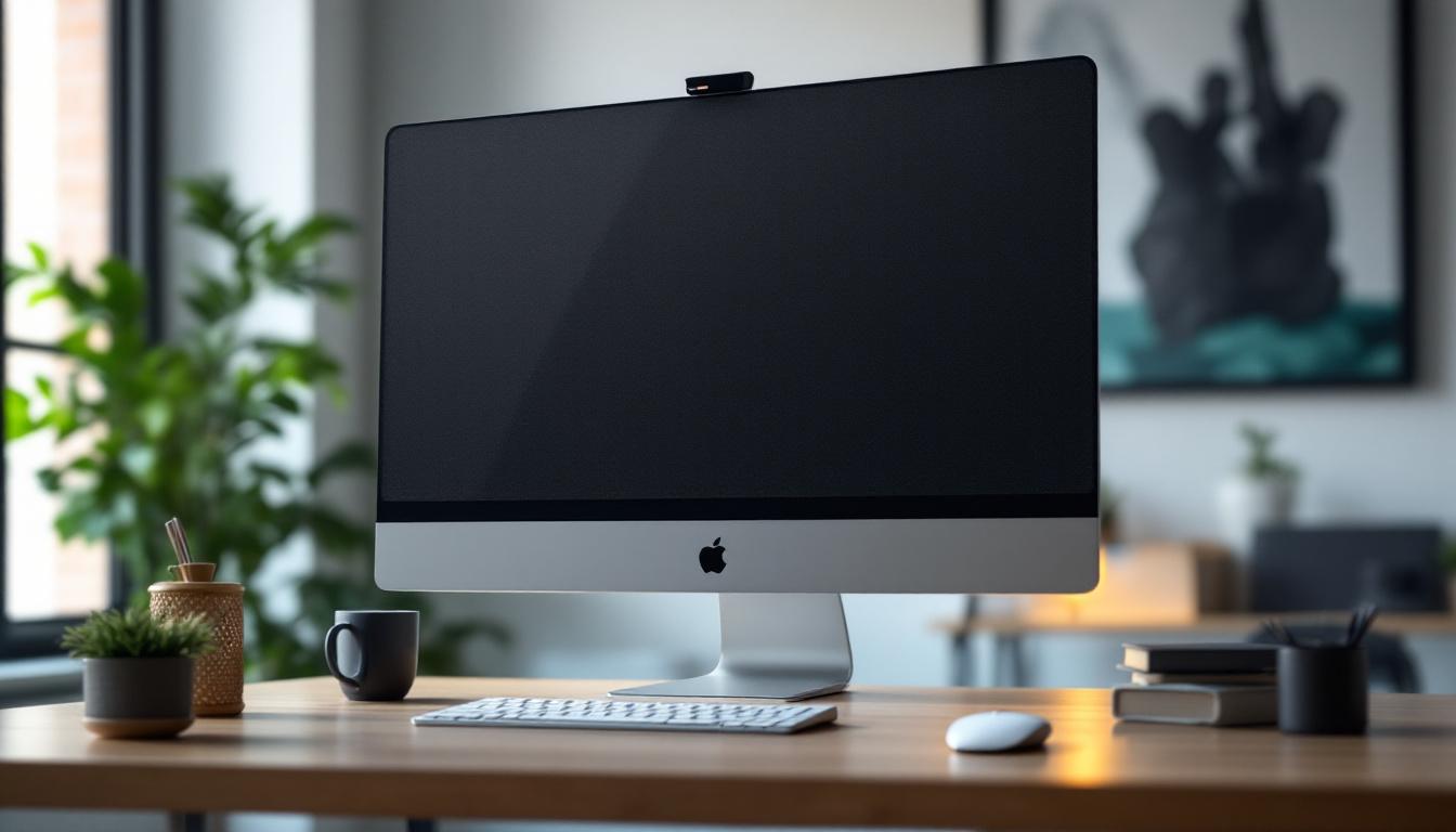 A photograph of a computer monitor with a privacy screen applied