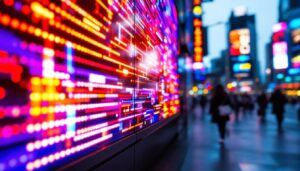 A photograph of capture a photograph of a vibrant led display panel in action