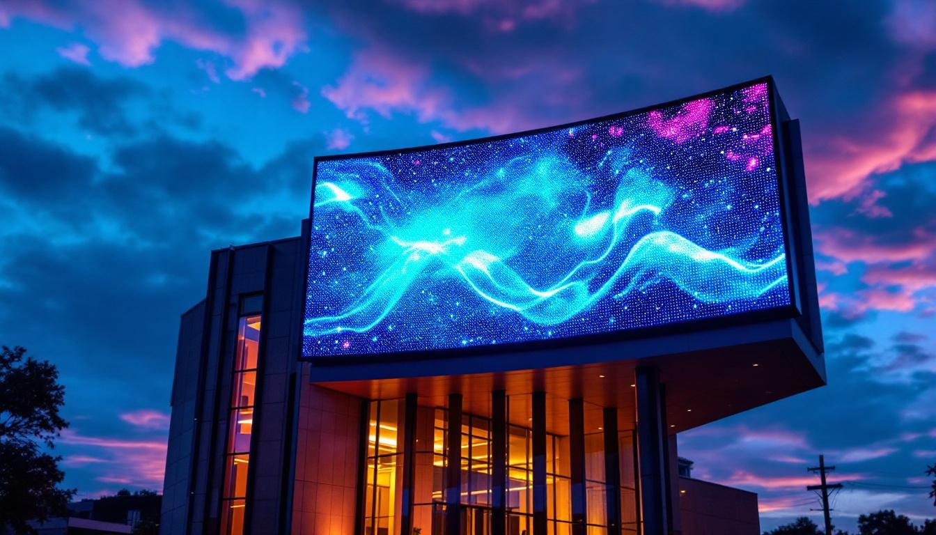 A photograph of a vibrant church led display showcasing a dynamic message or imagery