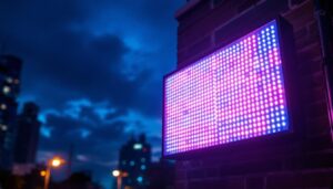 A photograph of a vibrant outdoor led panel light in use