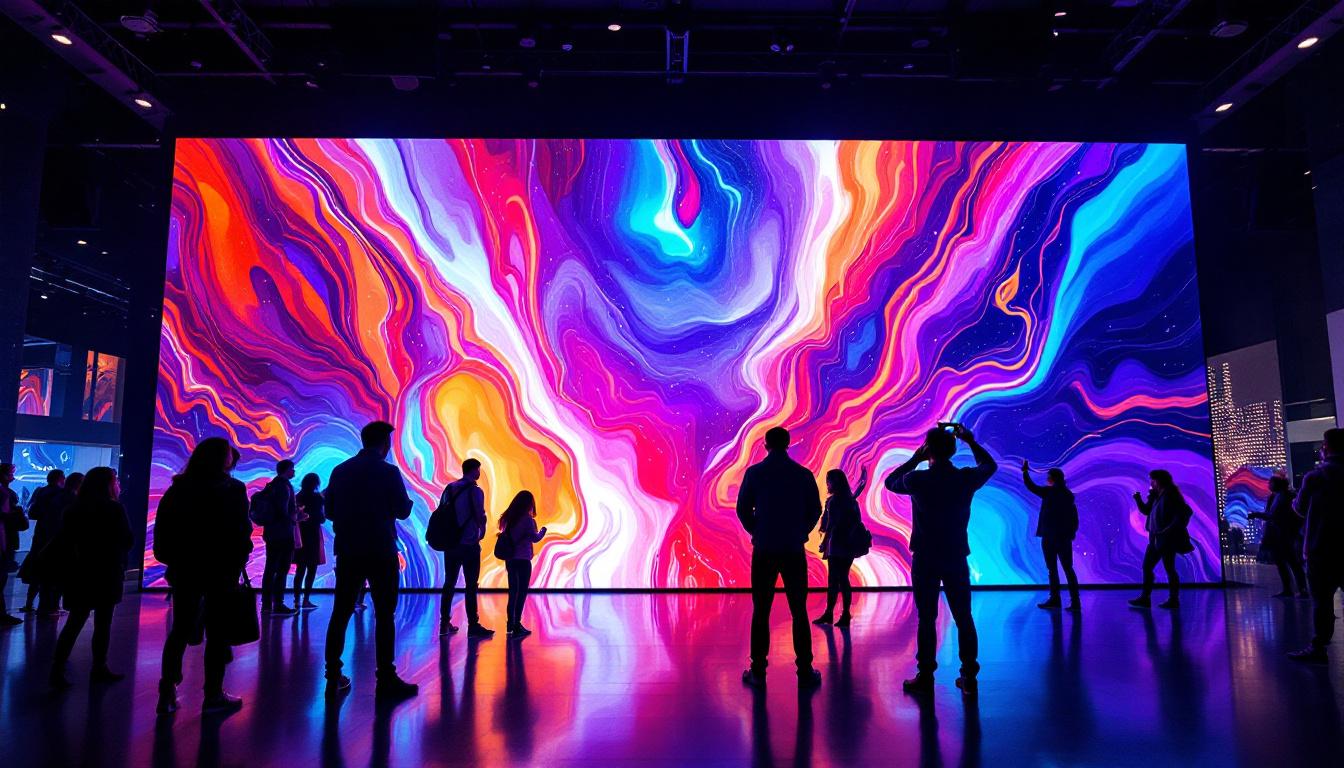 A photograph of a vibrant and immersive led video wall in a dynamic setting