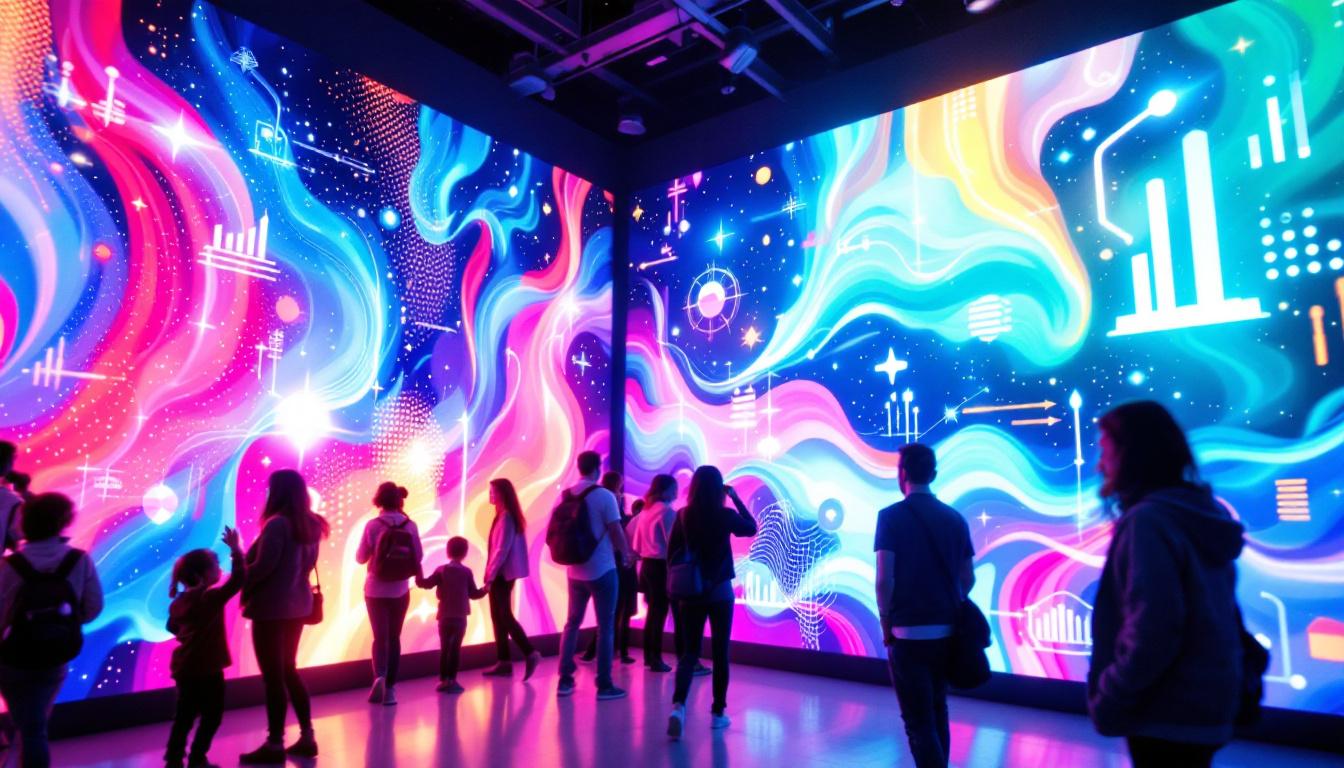 A photograph of a vibrant led display wall in an engaging setting