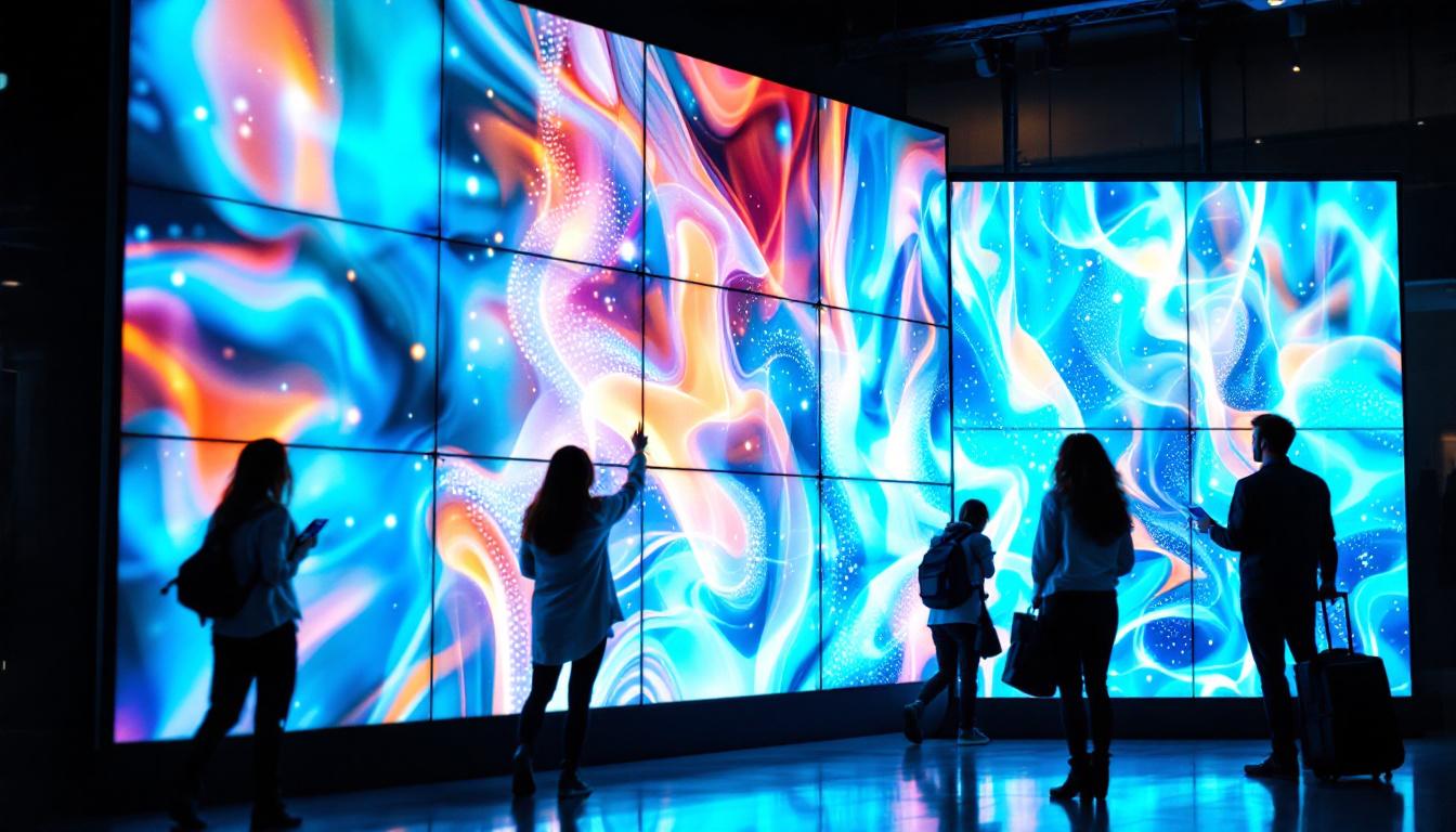 A photograph of a vibrant led wall display in a dynamic setting
