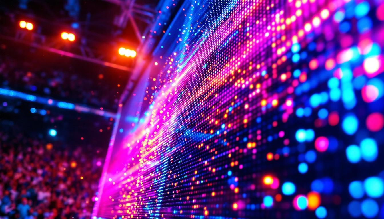 A photograph of a vibrant led display showcasing a dynamic goal arc in action