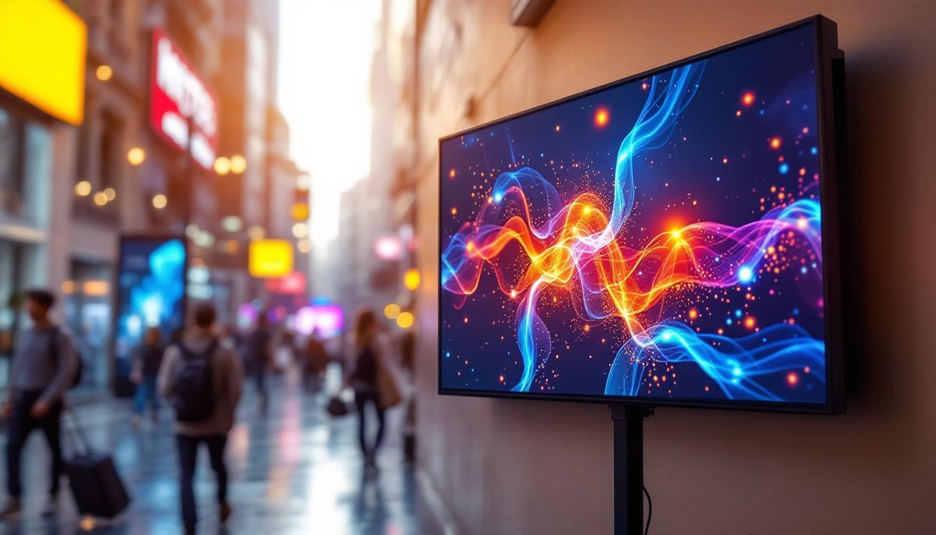 A photograph of a vibrant led display in a dynamic setting