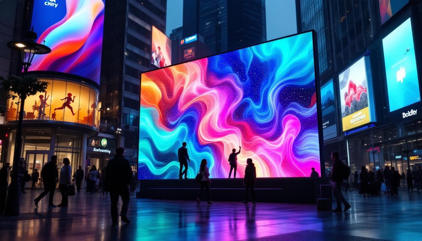 A photograph of a vibrant led display in an urban setting