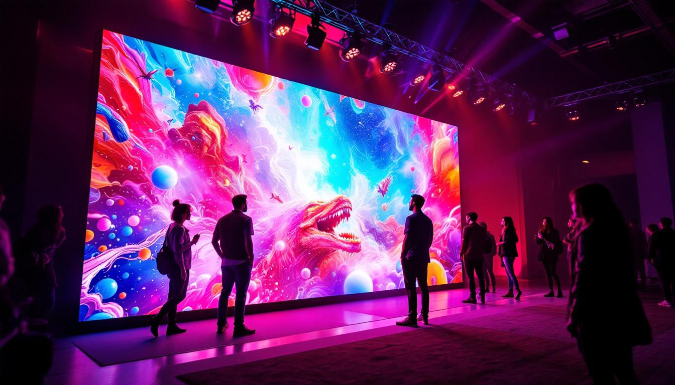 A photograph of a vibrant led wall display in an event setting
