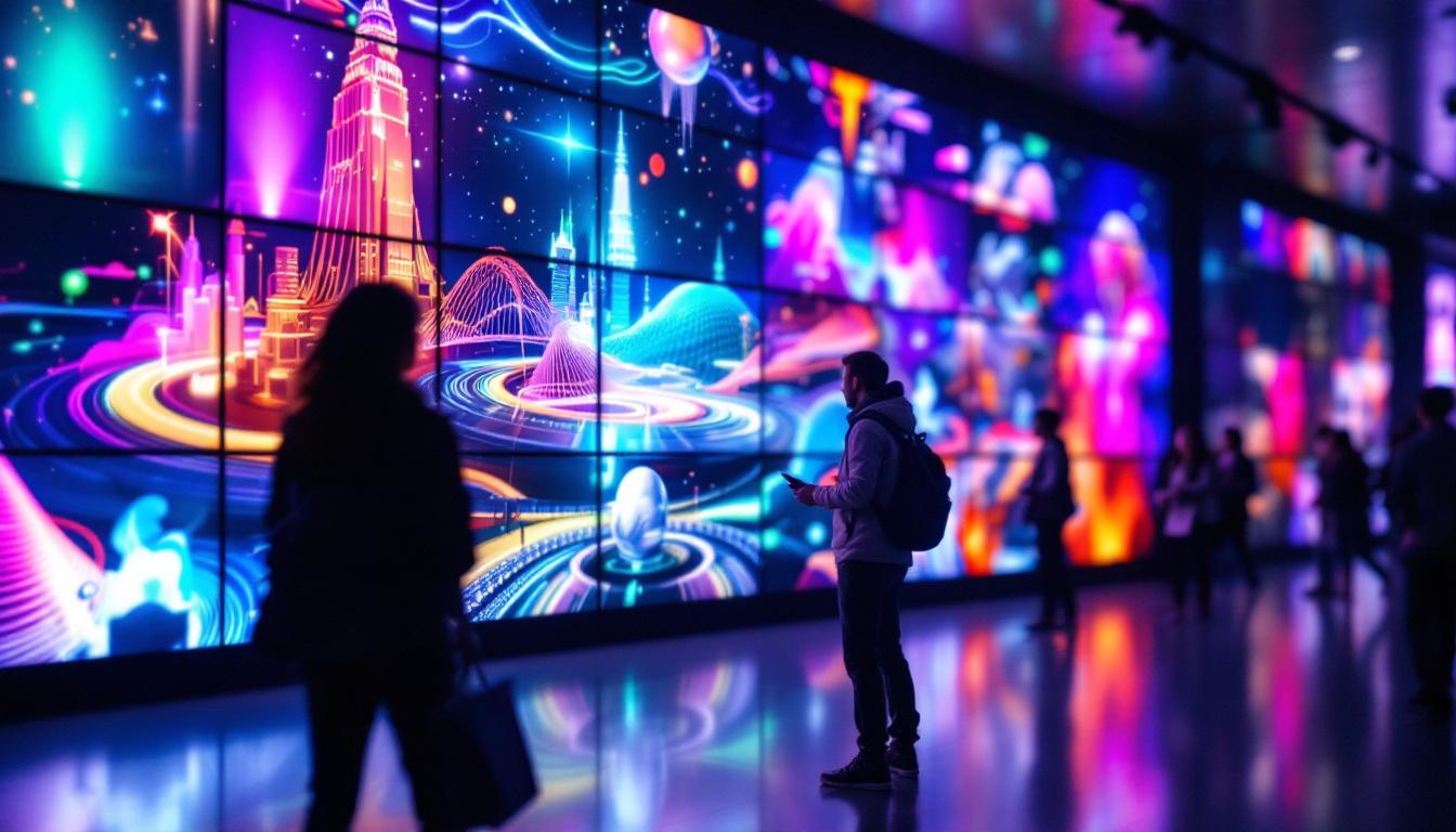 A photograph of capture a photograph of a vibrant video wall display in a modern setting