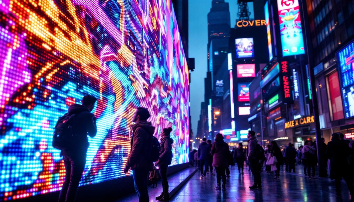 A photograph of a vibrant led display in an urban setting