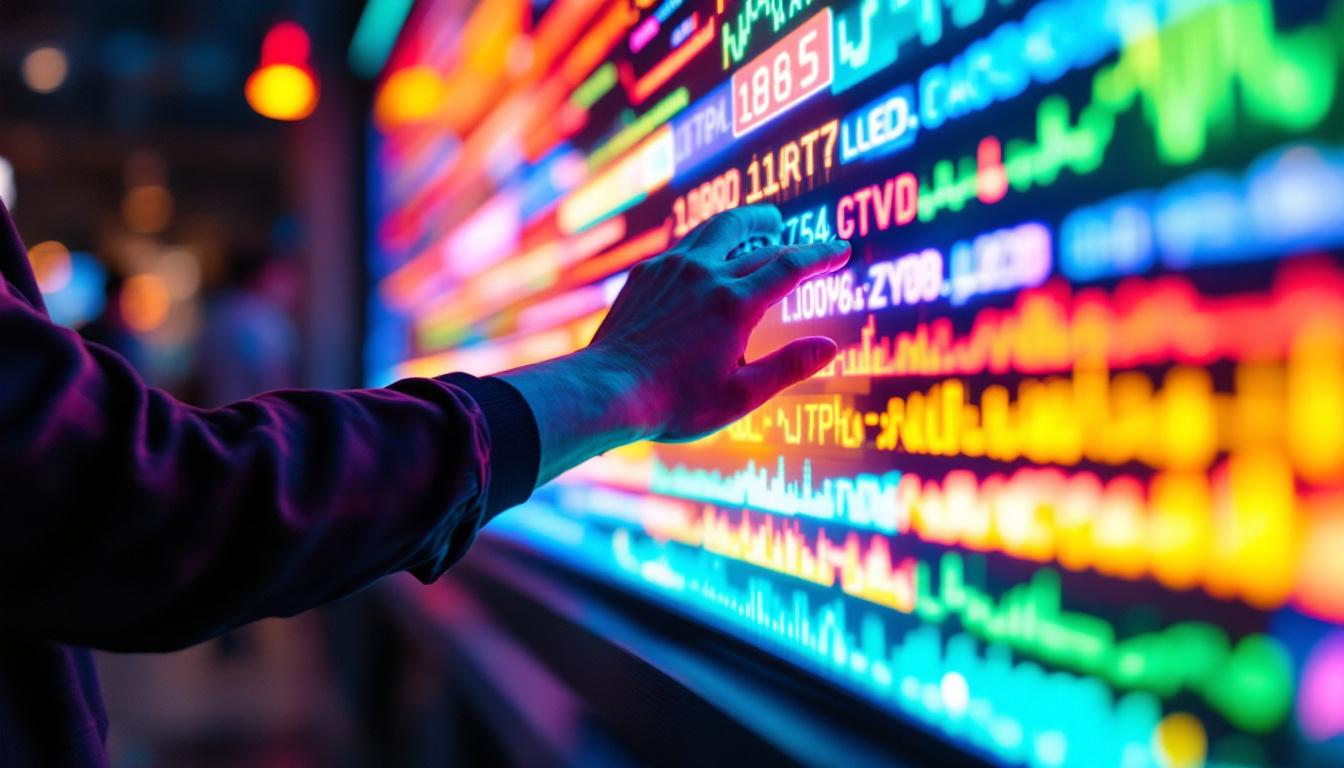 A photograph of a close-up of a vibrant led display in action