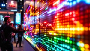 A photograph of a vibrant led display at a tradeshow