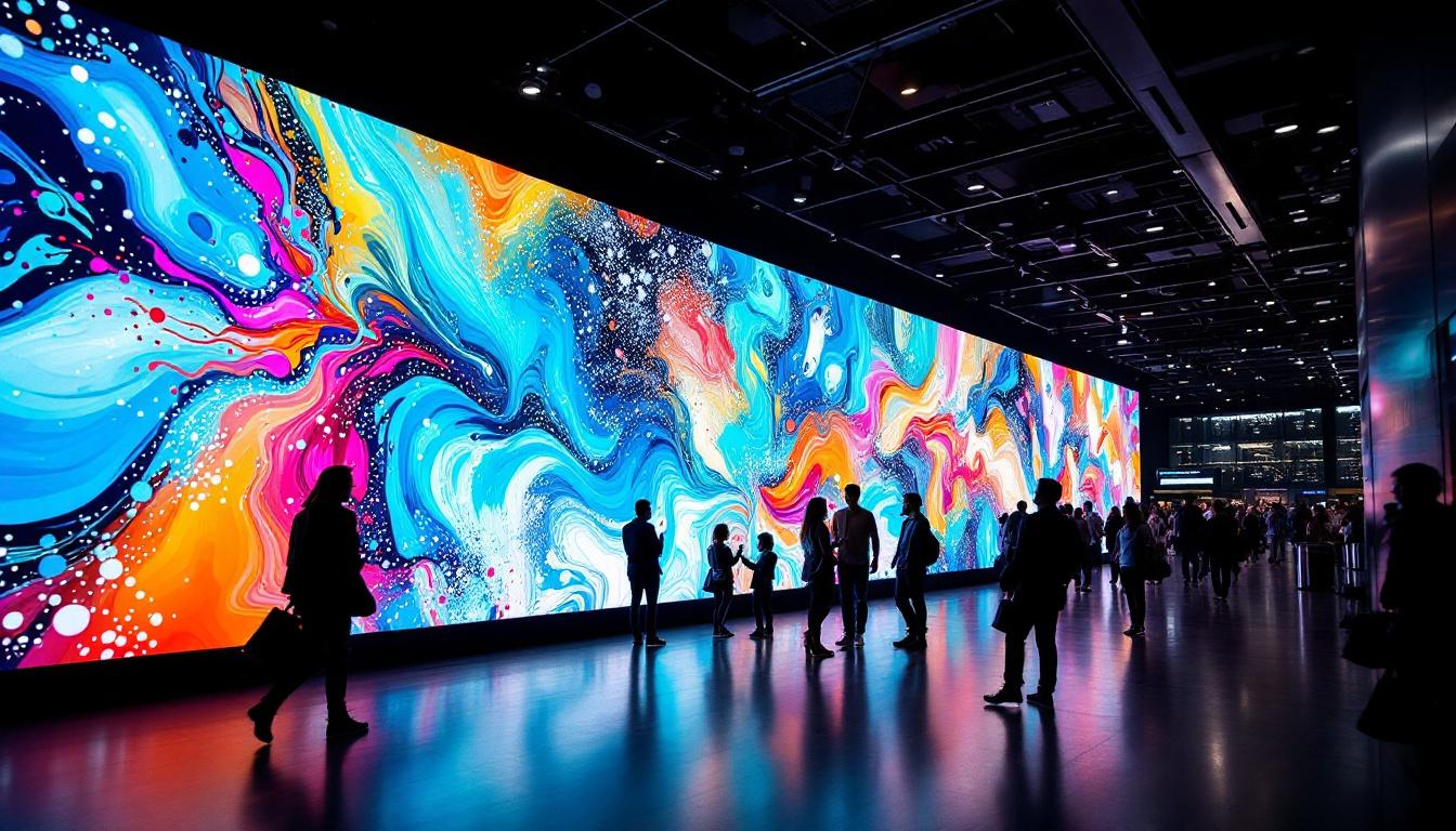 A photograph of a vibrant led video wall installation in an engaging public space