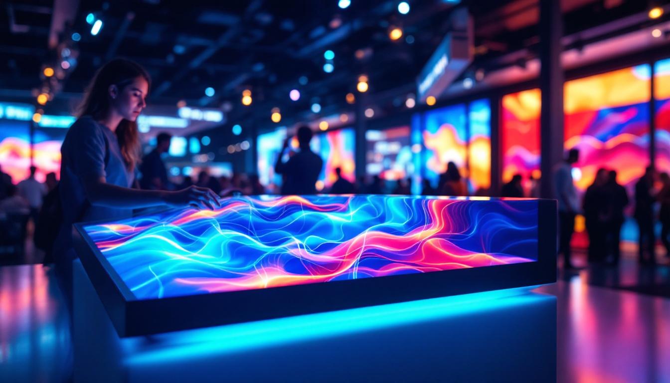 A photograph of a vibrant tabletop led display in use