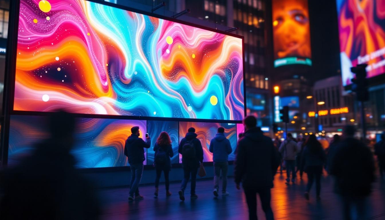 A photograph of a vibrant commercial led display in an urban setting