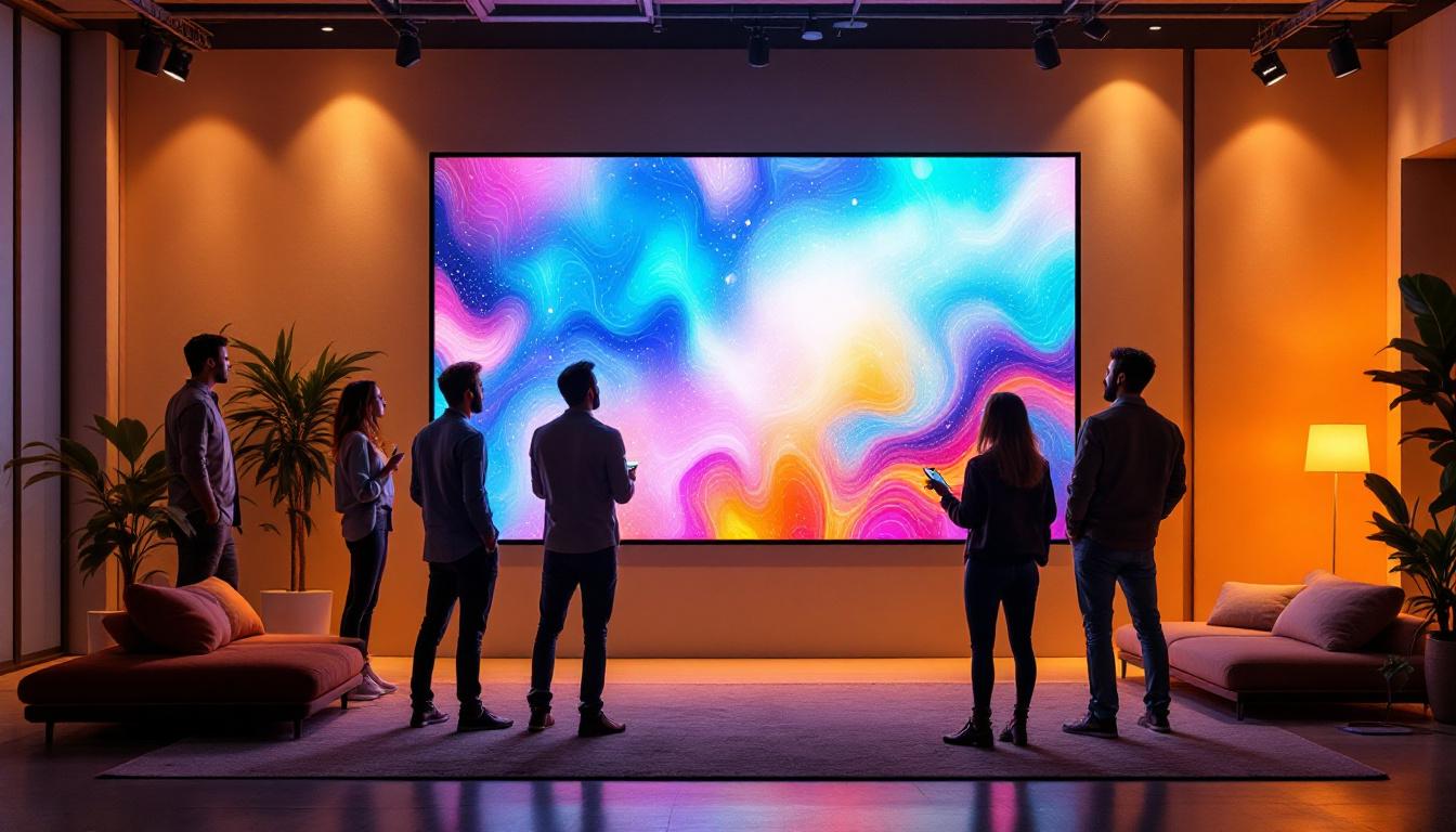 A photograph of a vibrant led panel display in a dynamic setting