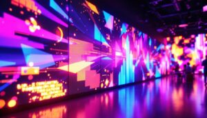 A photograph of a vibrant led panel display in use