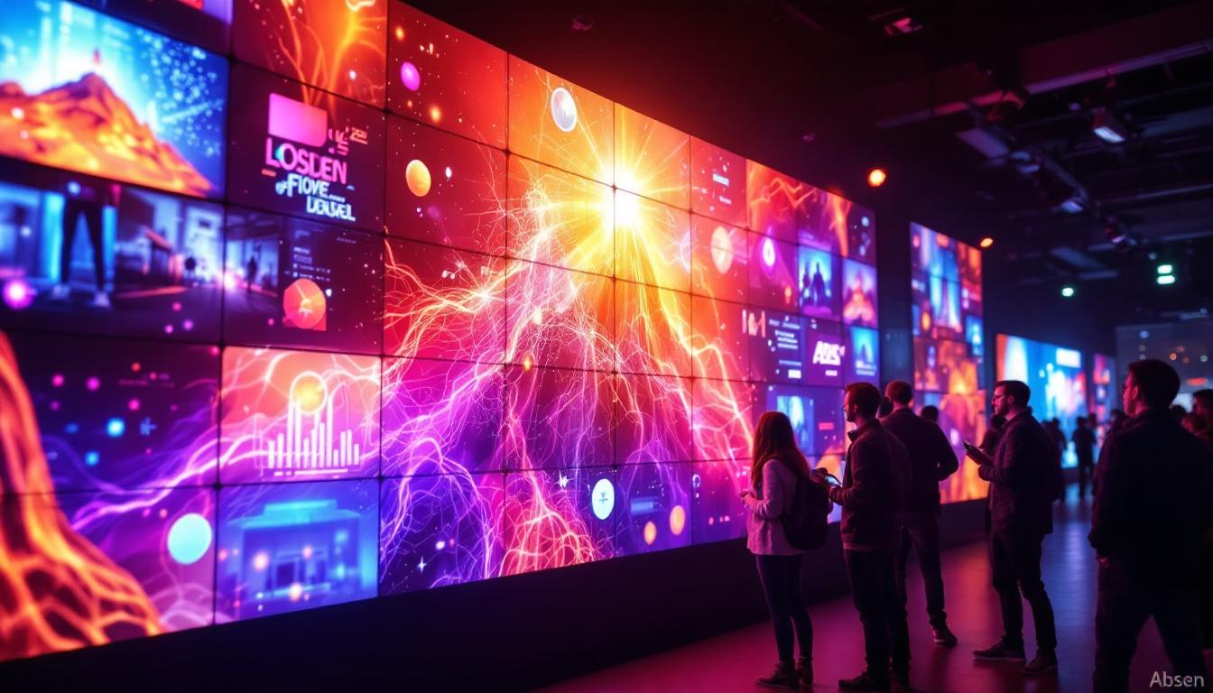 A photograph of capture a photograph of a vibrant absen video wall in a dynamic setting