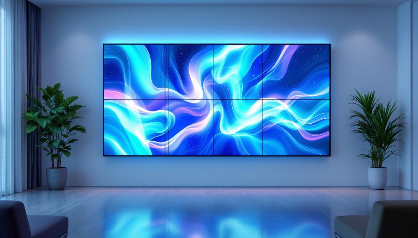 A photograph of a vibrant 4 tv video wall setup in a modern environment