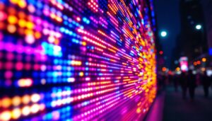 A photograph of a vibrant led display in action