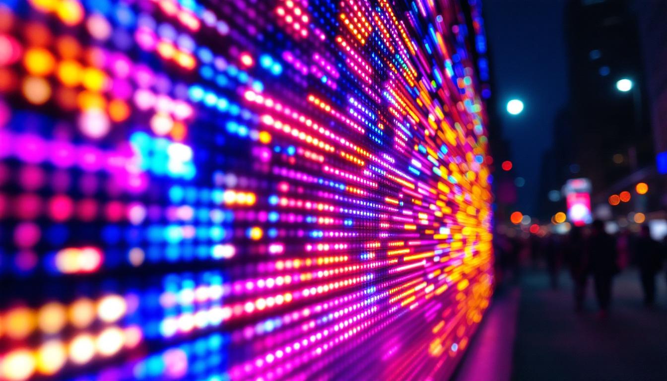A photograph of a vibrant led display in action