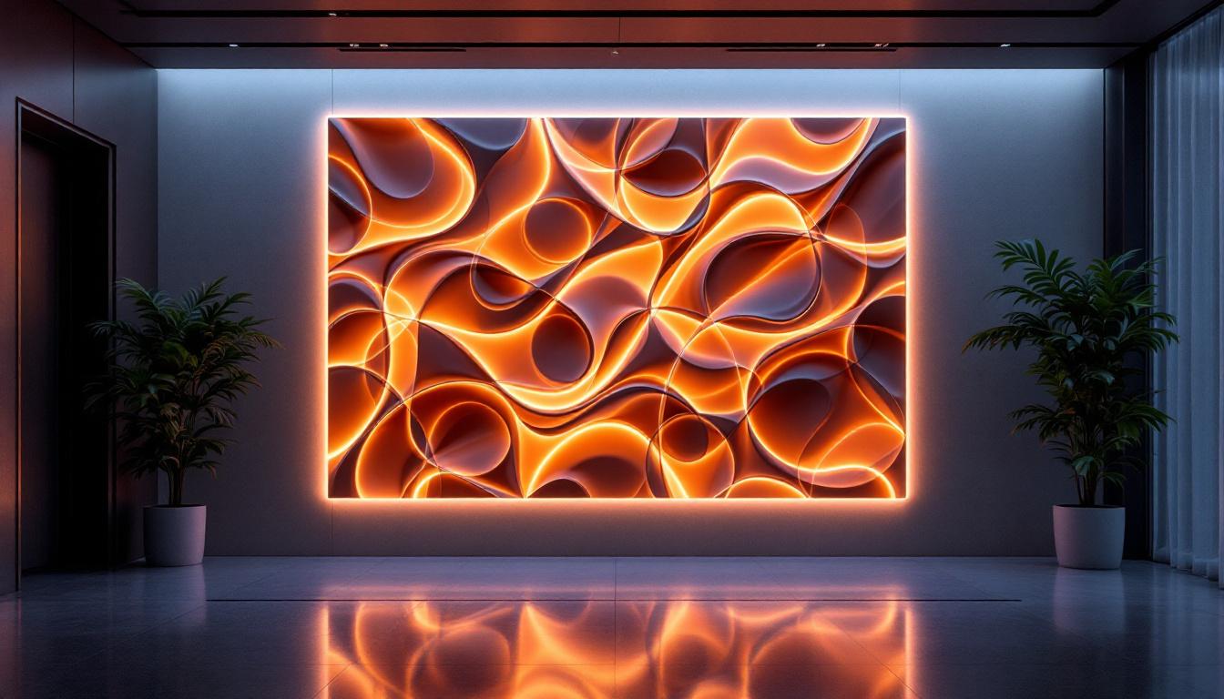 A photograph of a beautifully designed wall panel featuring integrated led lighting