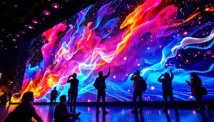 A photograph of a vibrant led display in action
