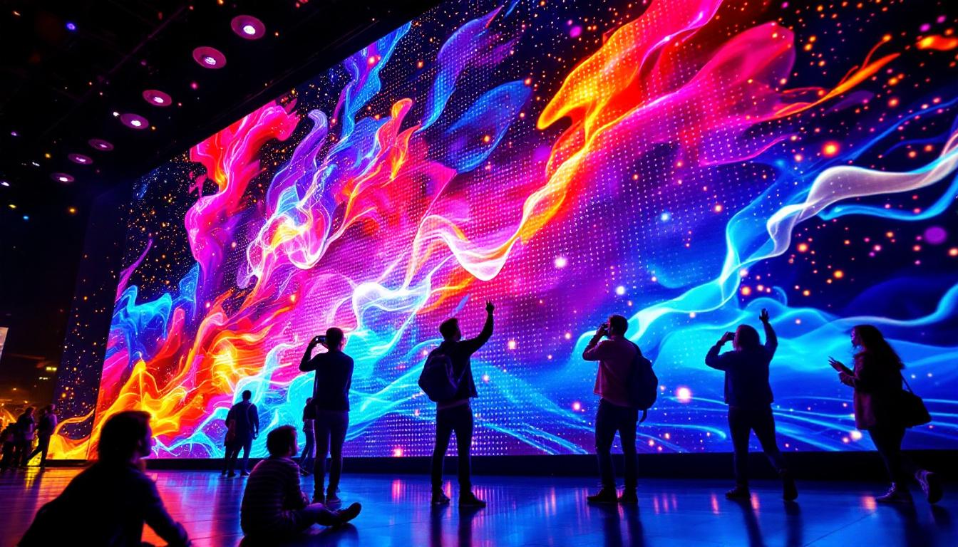 A photograph of a vibrant led display in action