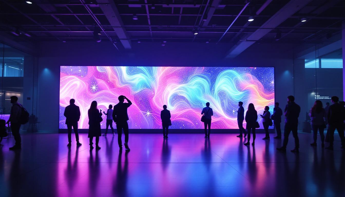 A photograph of capture a photograph of a vibrant led video wall in a dynamic setting
