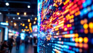 A photograph of a vibrant led display in action