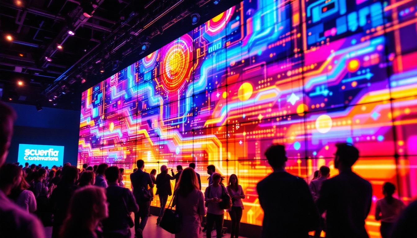 A photograph of a vibrant led display in action at a lively event