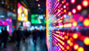 A photograph of a vibrant led display in action