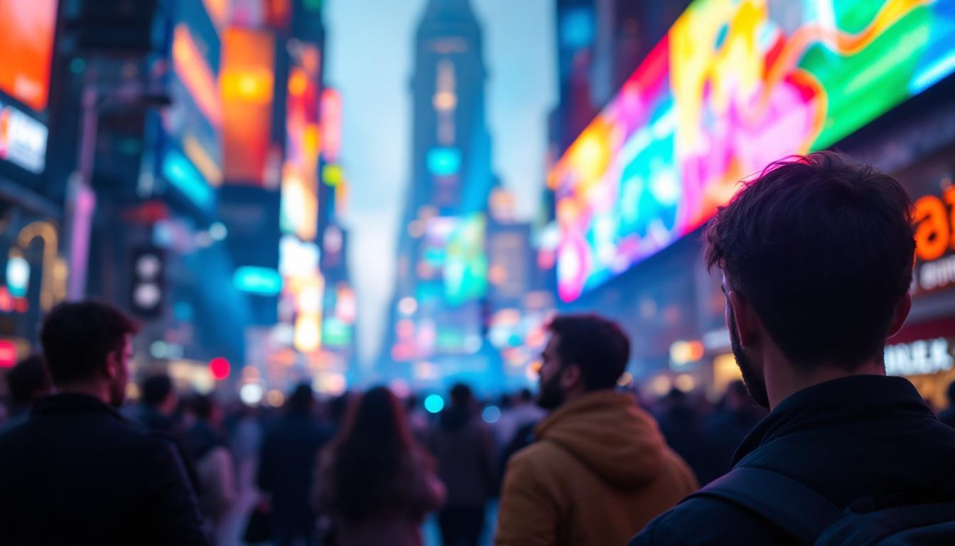 A photograph of a vibrant led display in action