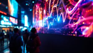 A photograph of a vibrant led display in action