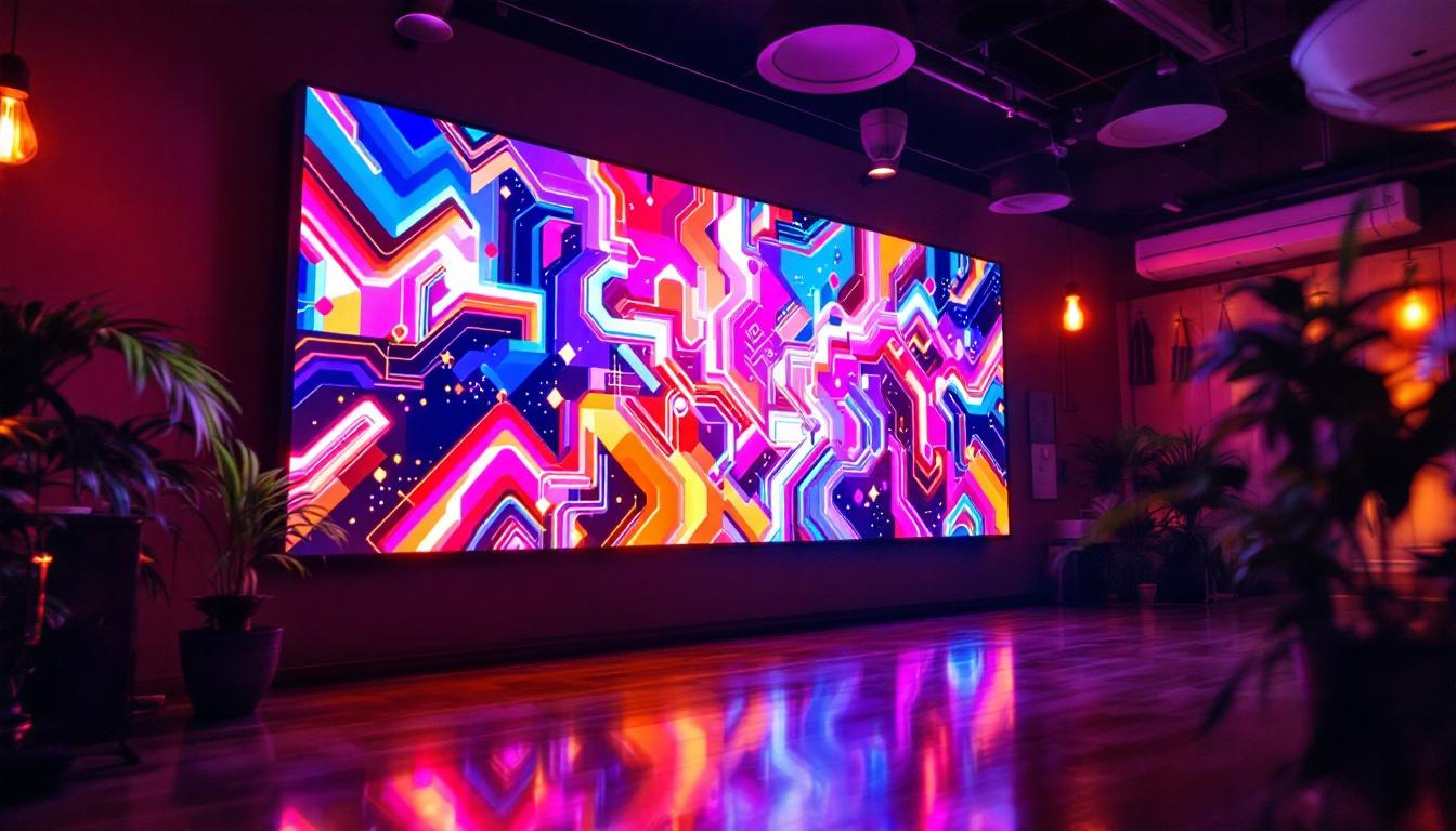 A photograph of a vibrant custom led panel in a dynamic setting