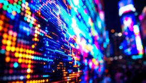 A photograph of a vibrant led display in action