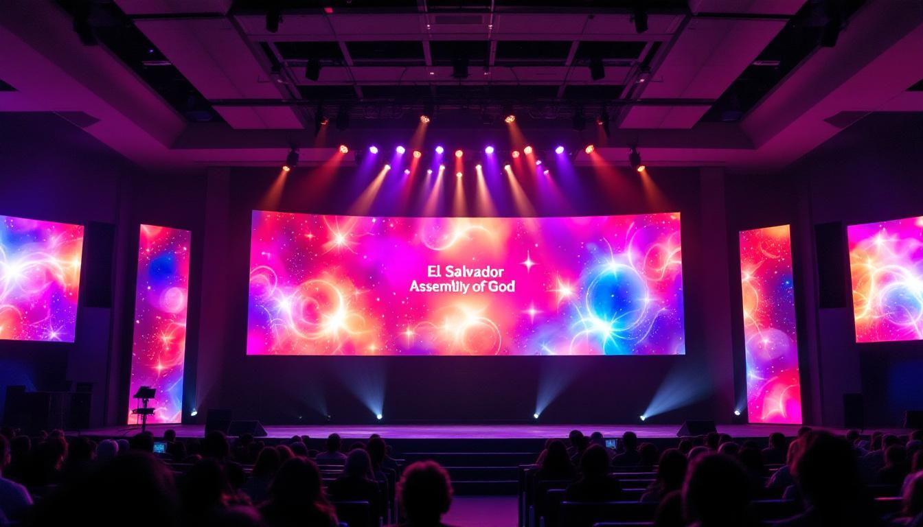 A photograph of a vibrant led display in a church setting