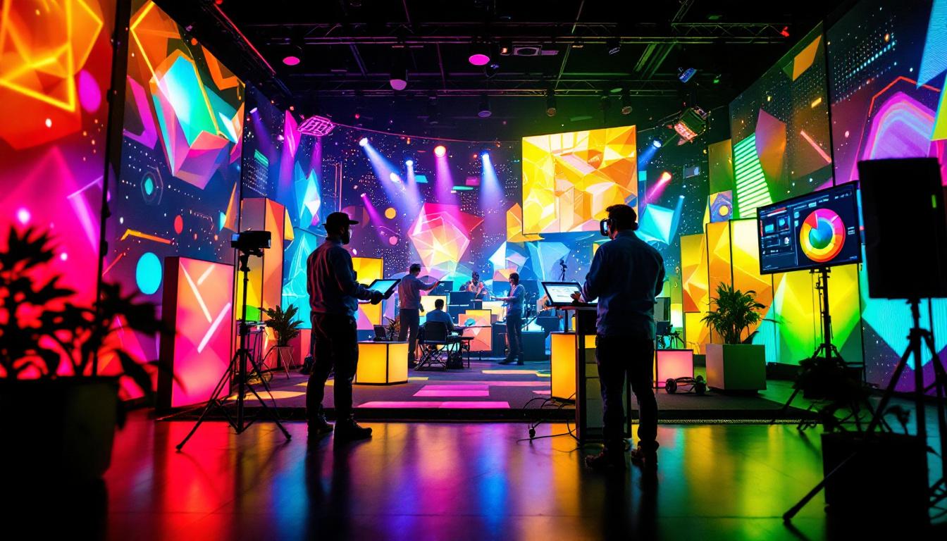 A photograph of a vibrant led display in action on a virtual production set