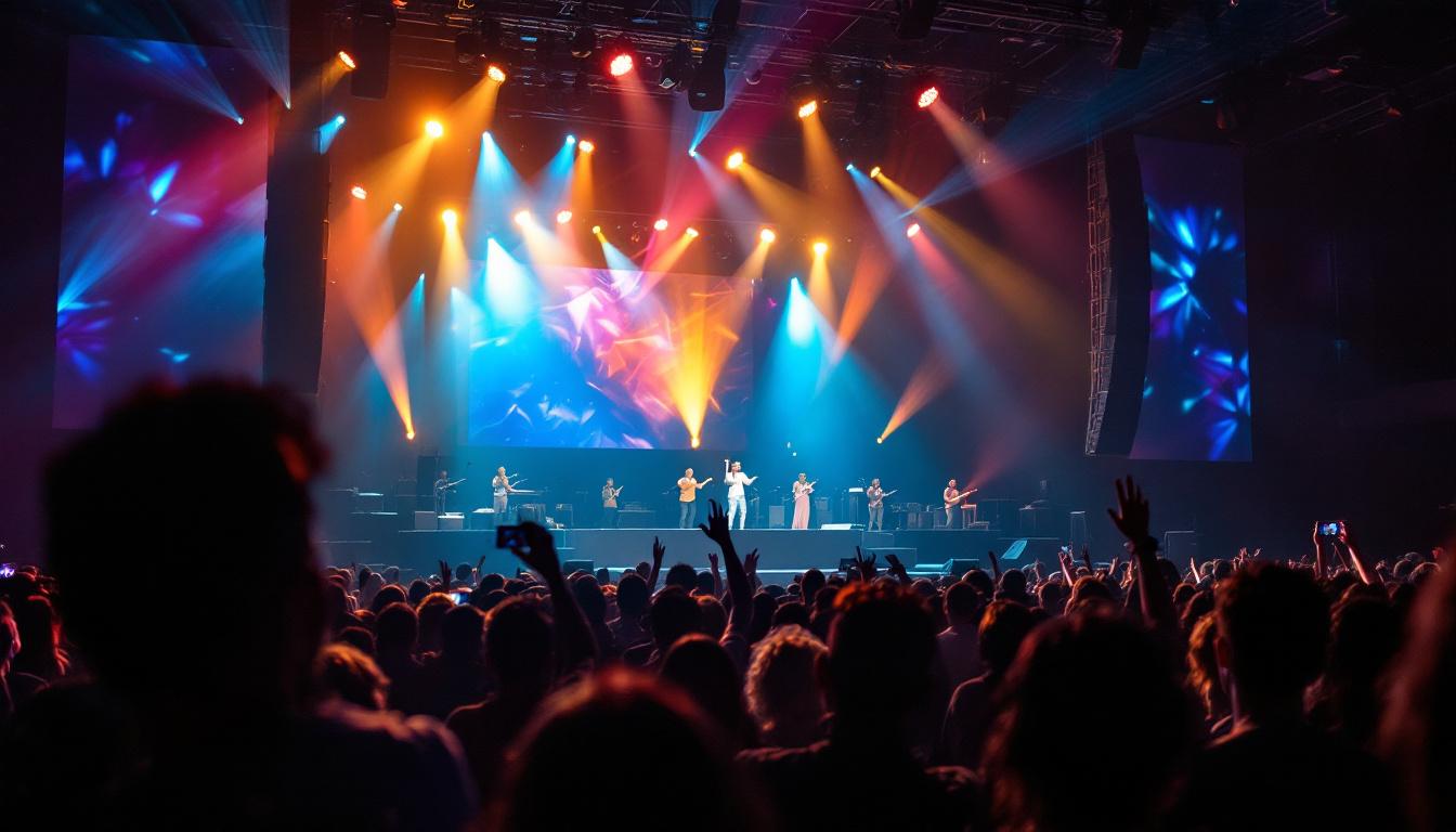 A photograph of capture a photograph of the vibrant led display at calvary temple international during a live event